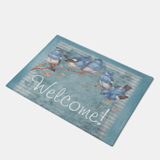 Paillasson Jolis petits oiseaux bleus à l'aquarelle