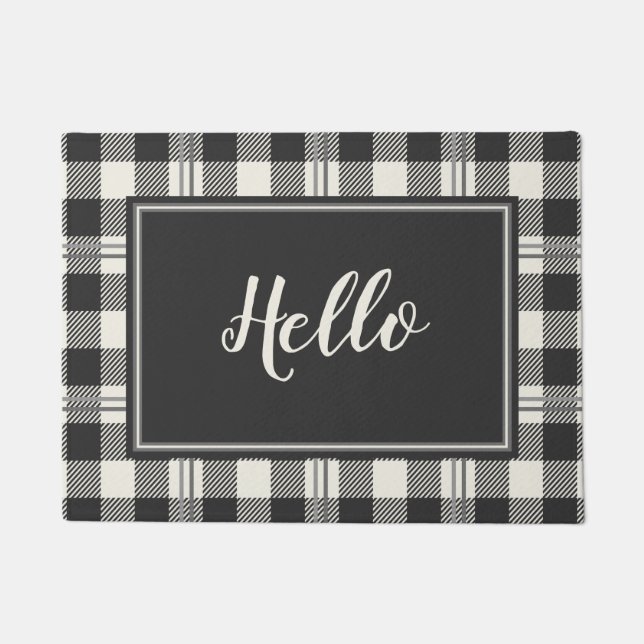 Paillasson Joueur Bonjour Buffalo Plaid Doormat Design (Devant)