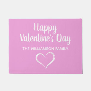 Paillasson Jour des Valentines personnalisé rose et blanc