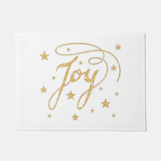Paillasson JOY Texte Faux Gold Parties scintillant Look Noël (Devant)