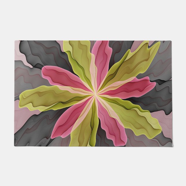 Paillasson Joy, Vert rose Anthracite Imaginaire Fleur Fractal (Devant)
