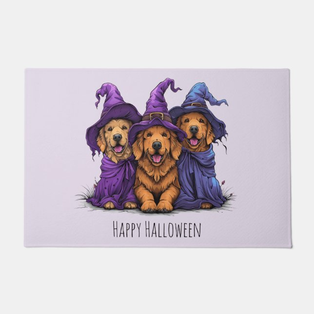 Paillasson Joyeuse Halloween Golden Retriever Chiens sorcière (Devant)