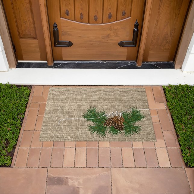 Paillasson Joyeuses fêtes Faux Jute Burlap Motif Doormat (De plein air)
