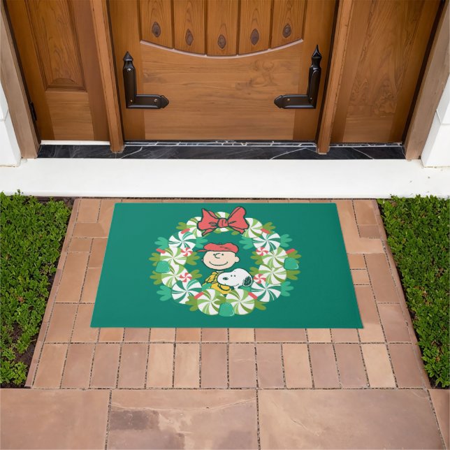 Paillasson Joyeuses fêtes | Wreath de bonbon de menthe poivré (De plein air)