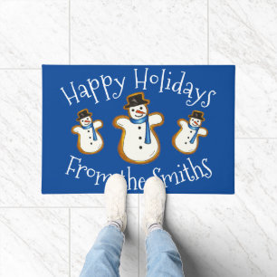 Paillasson Joyeuses vacances Blue Snowman sucre biscuit Noël