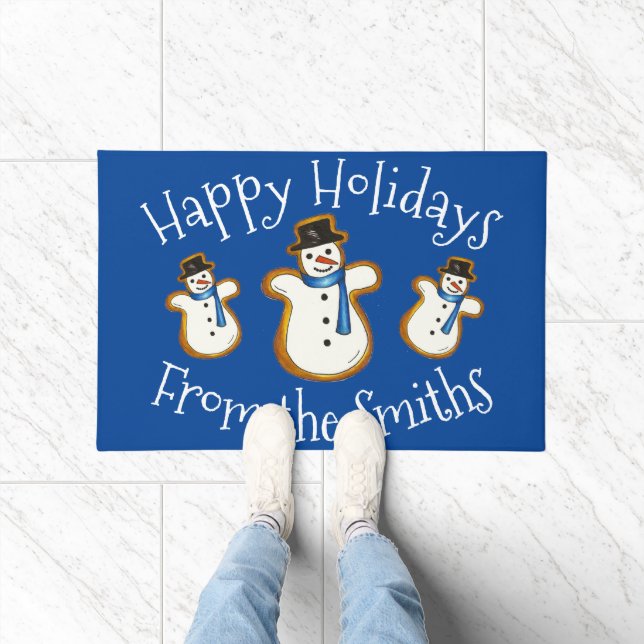 Paillasson Joyeuses vacances Blue Snowman sucre biscuit Noël (Intérieur)