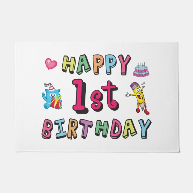 Paillasson Joyeux 1er anniversaire pour les enfants d'un an (Devant)