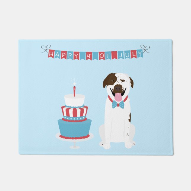 Paillasson Joyeux 4 Juillet Chien Rouge Blanc Bleu (Devant)