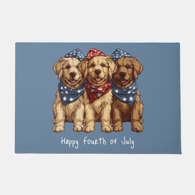 Paillasson Joyeux 4 Juillet Chiens De Rétritrice D'Or (Devant)