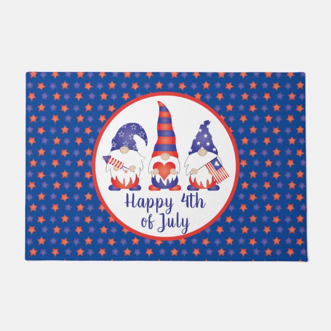 Paillasson Joyeux 4 juillet Gnomes Rouge Blanc Bleu (Devant)