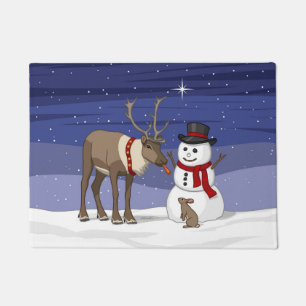 Paillasson Joyeux bonhomme de neige de Noël & mignon renne