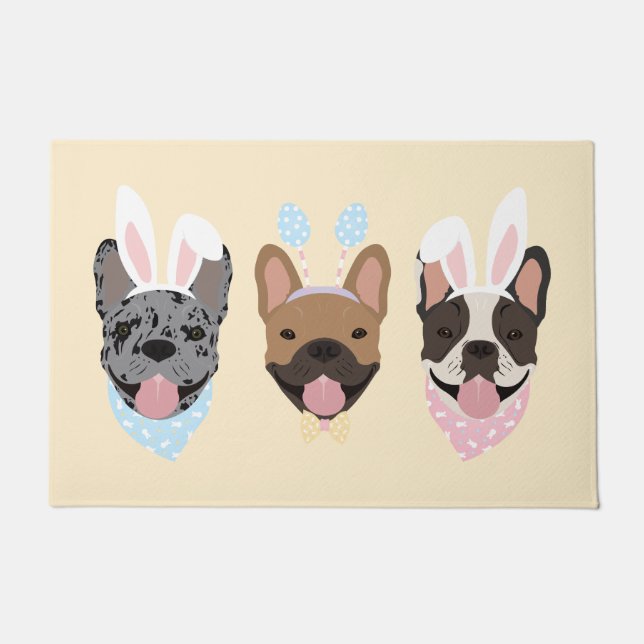 Paillasson Joyeux Bulldogs français de Pâques (Devant)