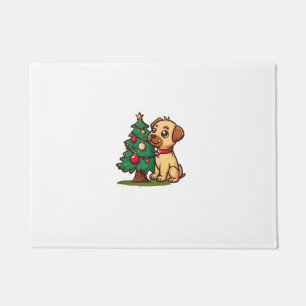 Paillasson Joyeux chien de Noël avec joli arbre pour adultes 