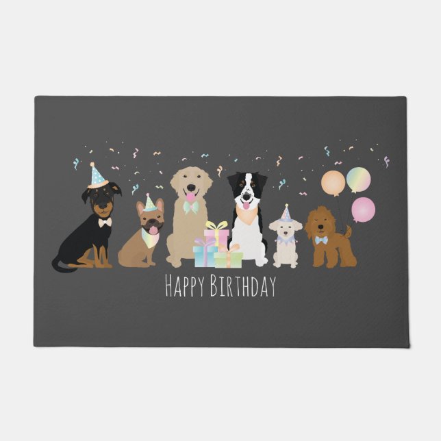 Paillasson Joyeux Chiens de fête d'anniversaire (Devant)