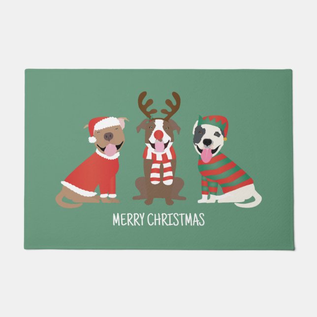 Paillasson Joyeux Chiens taureaux de marque de Noël (Devant)