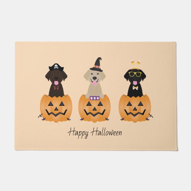 Paillasson Joyeux Citrouille de chiens de trieuse d'Halloween (Devant)