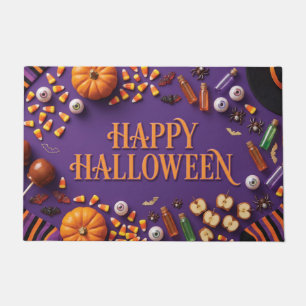 Paillasson Joyeux Halloween à plat sur fond violet