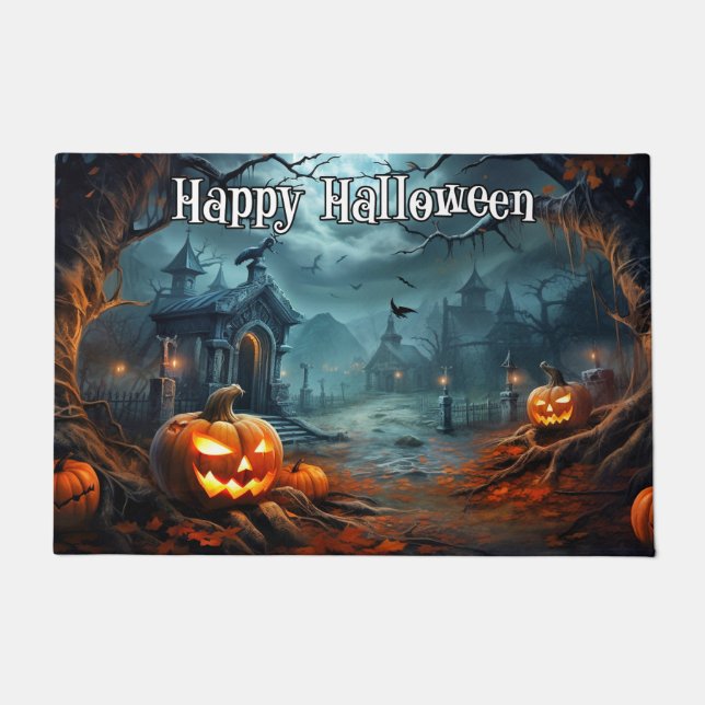 Paillasson Joyeux Halloween Nefarious Citrouilles Éffrayants (Devant)