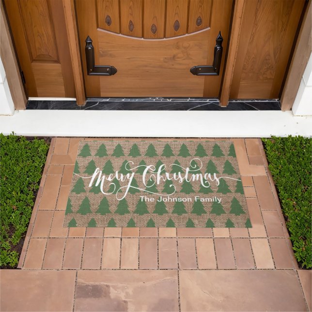 Paillasson Joyeux Motif d'arbre Burlap Christmas (De plein air)