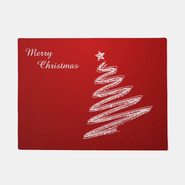 Paillasson Joyeux Noël Arbre de Noël Rouge (Devant)