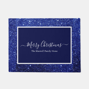 Paillasson Joyeux Noël bleu parties scintillant nom de famill
