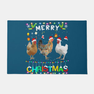 Paillasson Joyeux Noël Chicken Chemise Santa Hat Lumières Xma