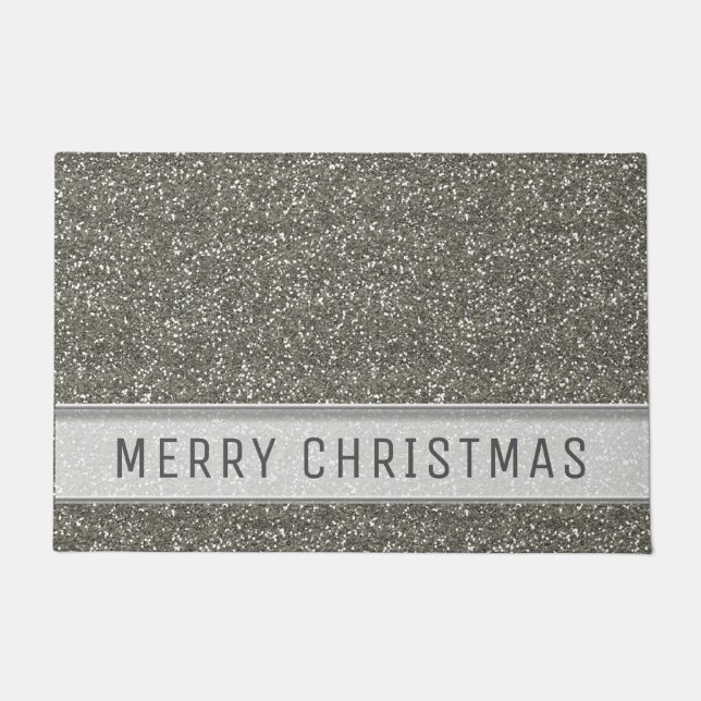 Paillasson Joyeux Noël de parties scintillantes argentées (Devant)