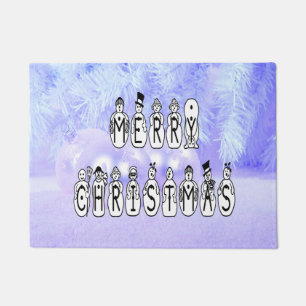 Paillasson Joyeux Noël gens de neige Police, Blue Tint neige