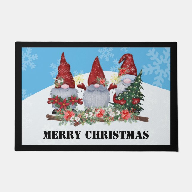 Paillasson Joyeux Noël Gnome Bienvenue Porte Mat (Devant)