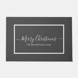 Paillasson Joyeux Noël gris blanc nom de famille Doormat