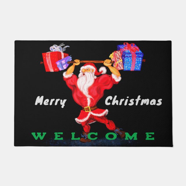 Paillasson Joyeux Noël Panier de bienvenue Père Noël avec cad (Devant)
