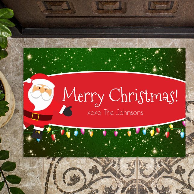 Paillasson Joyeux Noël Père Noël Nom de famille Rouge et Vert (Créateur téléchargé)