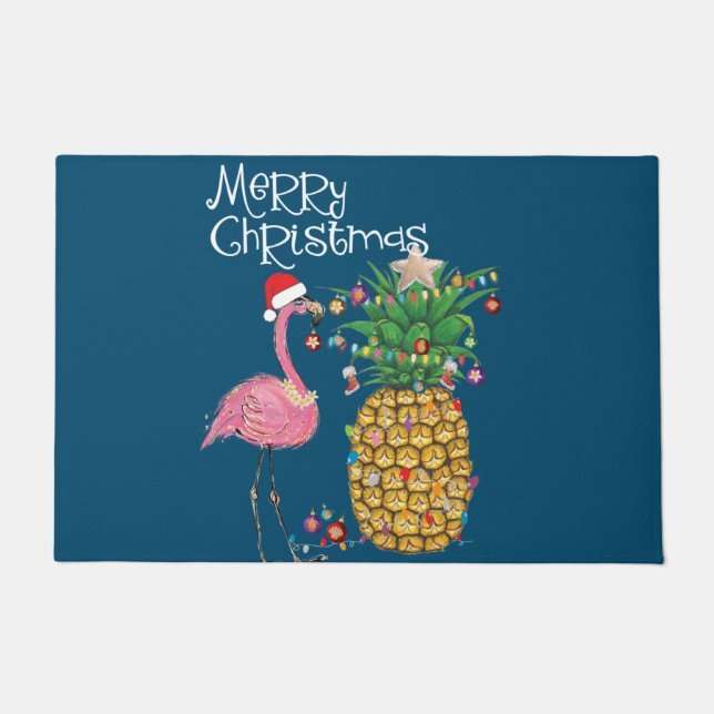 Paillasson Joyeux Noël rose Flamant rose Noël (Devant)