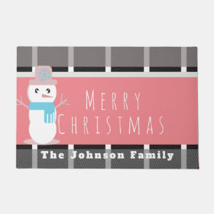 Paillasson Joyeux Noël rose mignon Snowman Nom de famille