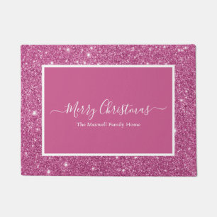Paillasson Joyeux Noël rose parties scintillant nom de famill