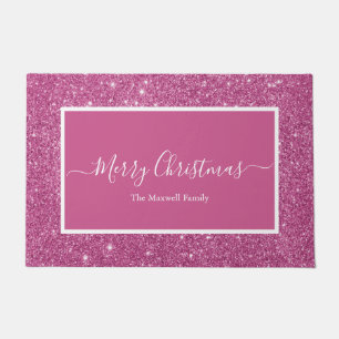 Paillasson Joyeux Noël rose parties scintillant nom de famill