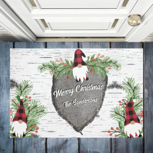 Paillasson Joyeux Noël Rouge Buffalo Plaid Gnomes Verdure