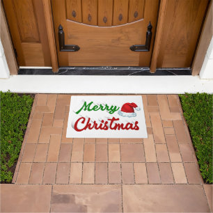 Paillasson Joyeux Noël Santa Chapeau rouge vert script