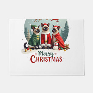 Paillasson Joyeux Noël Trois Santa Elfe Renne Siamois C