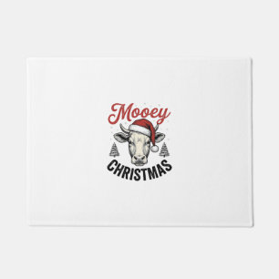 Paillasson Joyeux Noël Vache Chapeau de Père Noël Gravure Vin