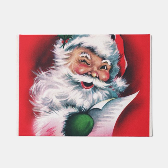 Paillasson Joyeux Noël, vintage, rétro, Père Noël, heureux Sa (Devant)
