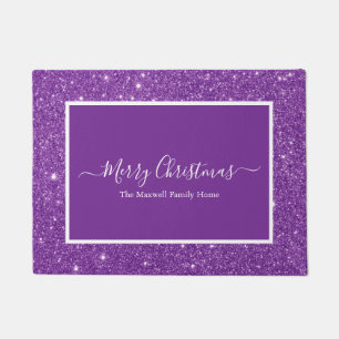 Paillasson Joyeux Noël violet parties scintillant blanc nom d