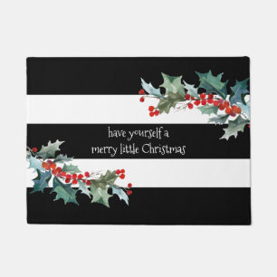Paillasson Joyeux petits fêtes de Noël Stripes et Holly