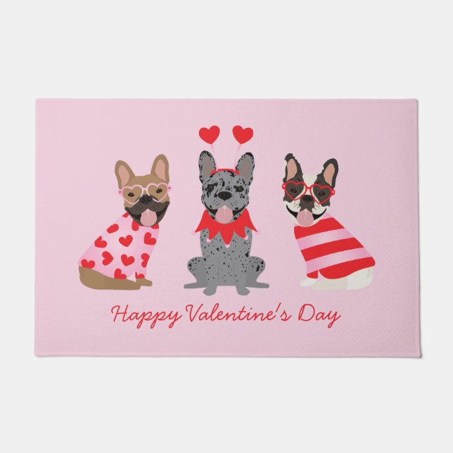 Paillasson Joyeux Valentines Day Bulldogs français (Devant)