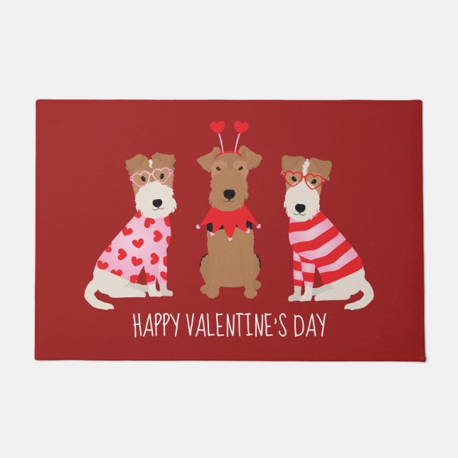 Paillasson Joyeux Valentines Day Welsh Wire Fox Terrier Chien (Devant)