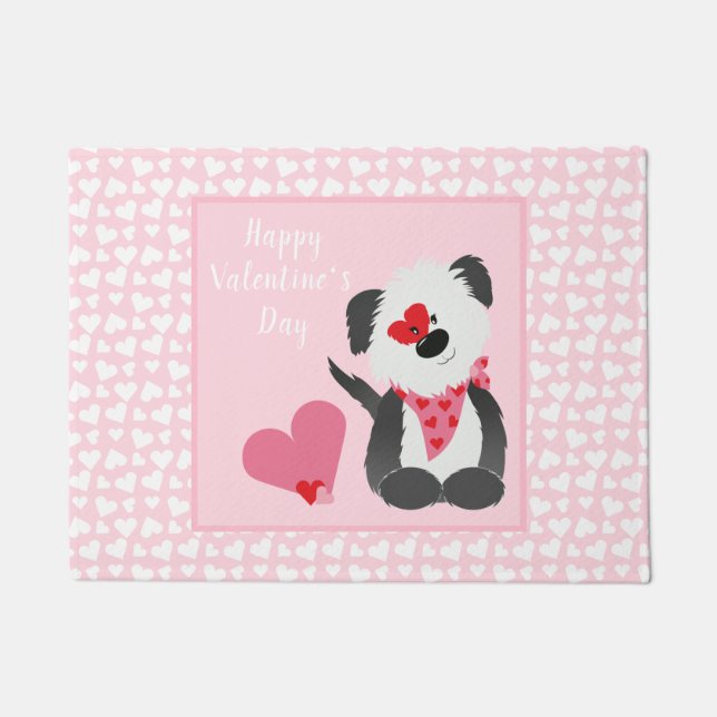 Paillasson Joyeux Valentines Jour Coeurs de chiot rose (Devant)