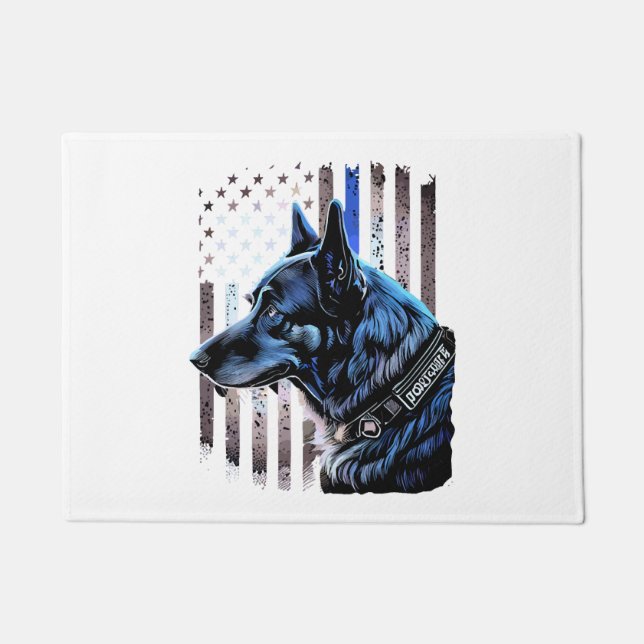 Paillasson K9 Berger Allemand Police Chien Mince Ligne Bleue  (Devant)