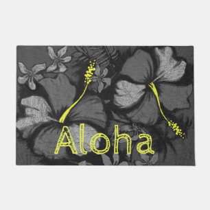 Paillasson Kahala Hibiscus Hawaii Lava Rock Aloha Noir