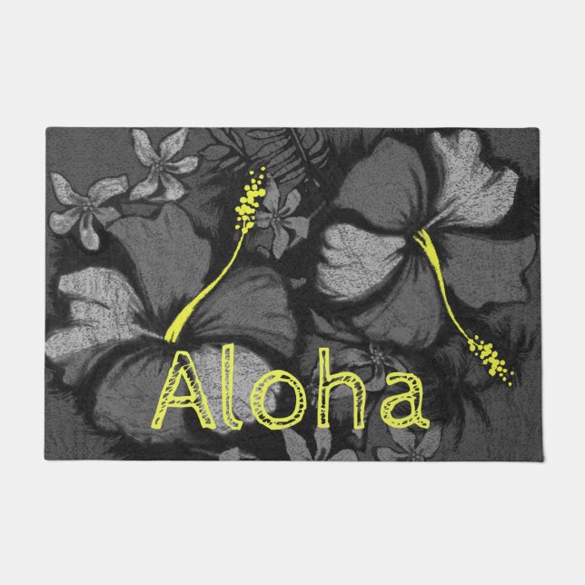 Paillasson Kahala Hibiscus Hawaii Lava Rock Aloha Noir (Devant)