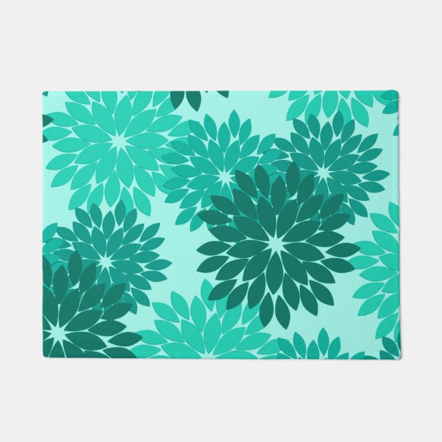Paillasson Kimono Floral moderne Imprimer, Turquoise, Turquoi (Devant)
